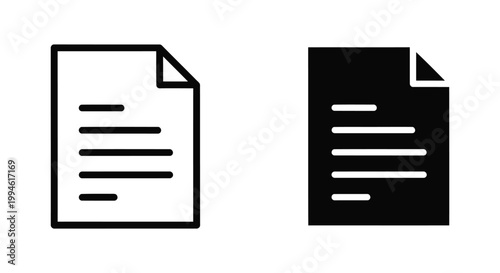 Set of minimalist document and file icons in outline and solid styles, perfect for business documentation, digital office management, and user interface design.
