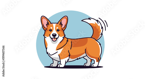 Adorable Pembroke Welsh Corgi Dog Wagging Tail Cartoon Illustration.