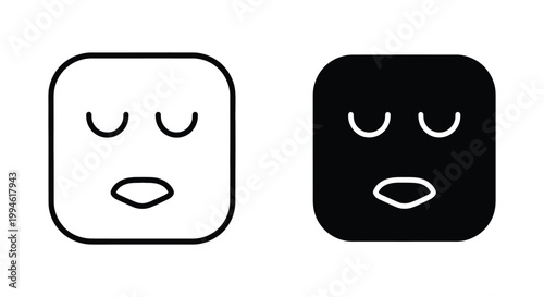 Minimalist sleeping face icons in outline and solid styles representing deep sleep, snoring, and fatigue for mobile app interface design