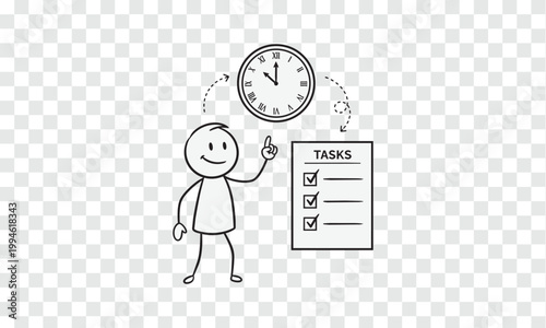Obraz na płótnie Happy Stickman Organizes Tasks and Time, Business Productivity Workflow Planning