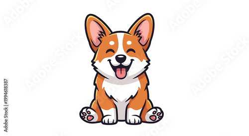 Cute cartoon corgi dog sitting and smiling happily.