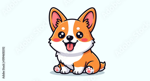 Cute cartoon corgi dog sitting and smiling happily.