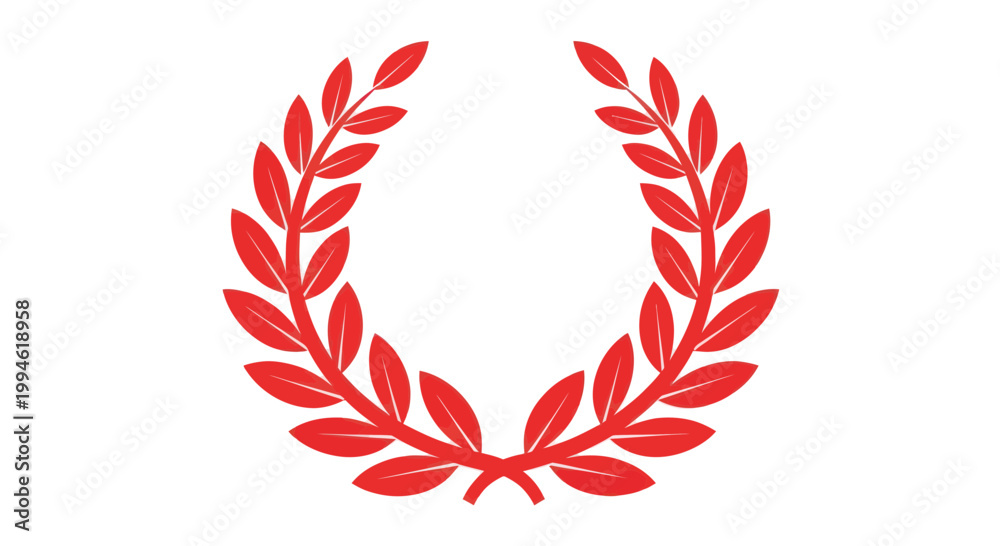 Obraz premium Red Laurel Wreath Symbol on White Background