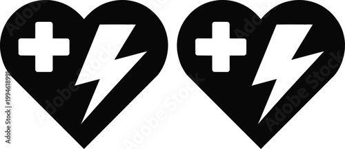 Medical hearts symbolizing healthcare and medical assistance with crossed lightning bolts