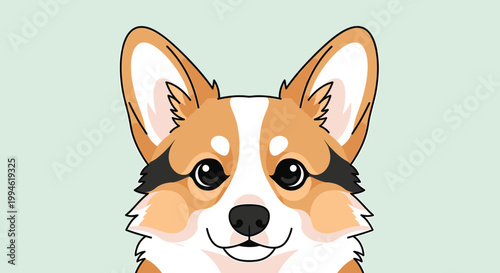 Cute Corgi Dog Face Portrait Illustration.