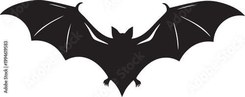 Black silhouette of a flying bat with outstretched wings against a white background animal silhouette