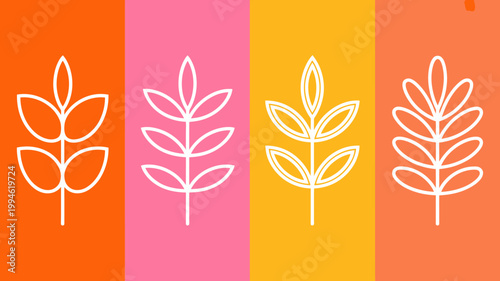 A vibrant composition displays four stylized leaf illustrations each presented in a different solid color background high quality professional detailed modern elegant stylish clean crisp colorful