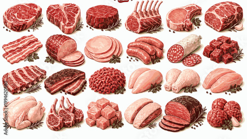 Meat Cuts Pack - Beef, Pork, Lamb and Butcher Food Elements