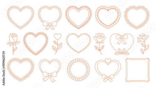 A collection of delicate light peach colored heart shapes and floral elements arranged in a playful decorative and romantic composition high quality professional detailed modern elegant