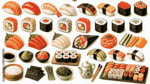 Sushi Pack - Rolls, Nigiri, Sashimi and Japanese Food Elements