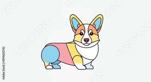 Cute Corgi Dog Illustration with Colorful Body Segments.