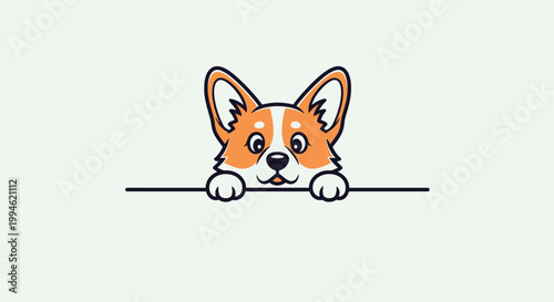 Cute Corgi Dog Peeking Over a Line.