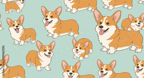 Cute Corgi Dog Pattern Seamless Background Illustration.