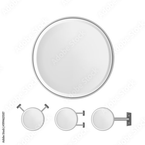 Circular Signboard Showcase: An array of blank, circular signboards, each exuding a sleek, modern aesthetic, await a touch of branding or information.