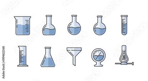 Laboratory Equipment in Modern Flat Design for Scientific Research and Chemical Experiments