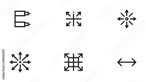 Dynamic Icon Set: A selection of versatile, modern icons, each representing different functionalities such as expansion, contraction, and directional movements. Perfect for web design.