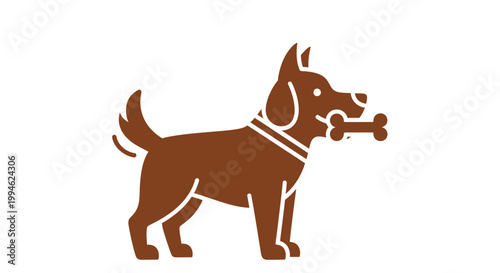 Simple illustration of a brown dog holding a bone, perfect for design and branding assets