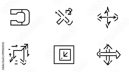 Navigational Icons: A collection of simple, clean icons representing various directions and movements. Perfect for web design, user interfaces, or any project needing clear, concise visual cues.