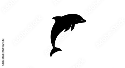 Black silhouette of a jumping dolphin on a white background.