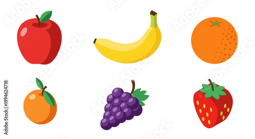 Vibrant illustration of six diverse and colorful fruits showcasing their natural forms