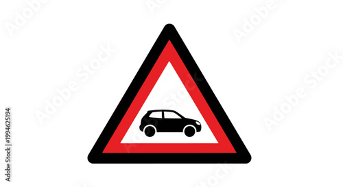 Road hazard warning sign depicting a car, alerting drivers of potential risks ahead