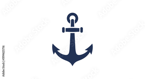 Minimalist navy blue anchor icon isolated on white background, nautical symbol