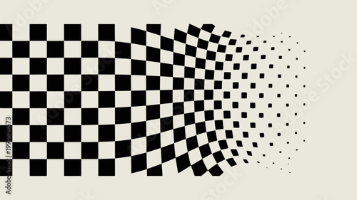 A black and white checkered pattern visually distorts and disintegrates from left to right creating an abstract digital effect high quality professional detailed modern elegant stylish