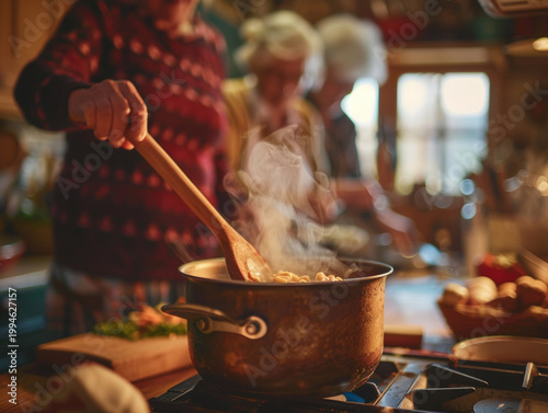 Cooking Together in Cozy Rustic Kitchen 