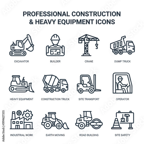Construction Equipment Icons Set.