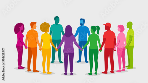 Diverse group of people standing together in unity and harmony outdoors