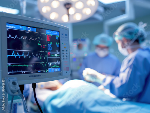 Surgical Team in Operating Room with Monitoring Equipment