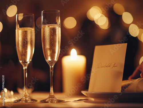 Romantic Candlelit Dinner Setting with Champagne 