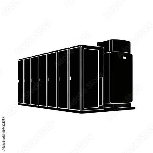 Isolated Server Racks Illustration in Black and White.