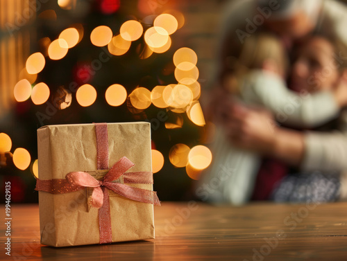 Christmas Gift with Family in Background
