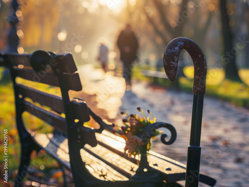 Lonely Park Bench at Sunset 