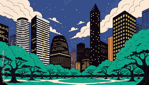 Houston Texas City Skyline at Night Vector Illustration