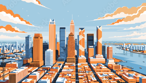 Houston Texas Skyline Vector Illustration in Flat Design Style