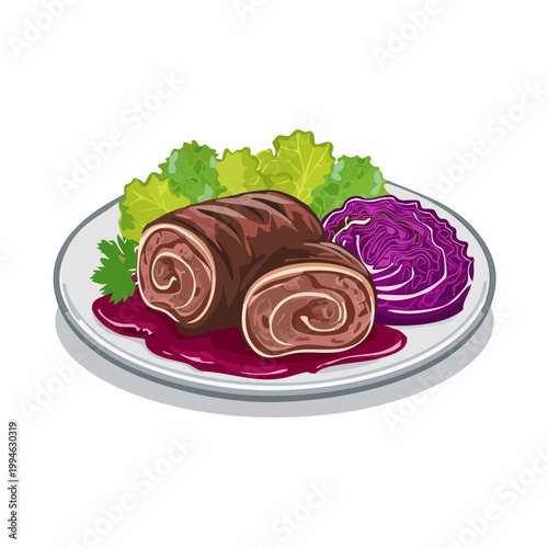 Rinderrouladen mit Rotkohl und Sauce
