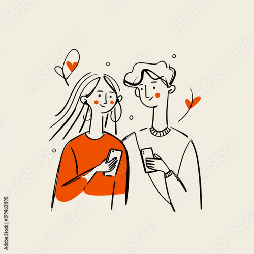 Couple shares a moment of digital connection while holding smartphones.