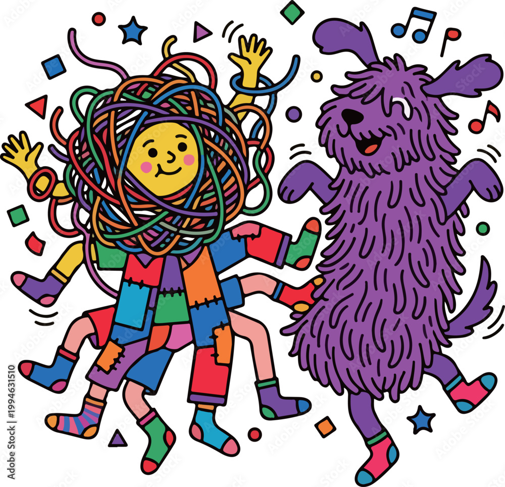 Fototapeta premium Dancing Duo: Yarn Person and Furry Friend