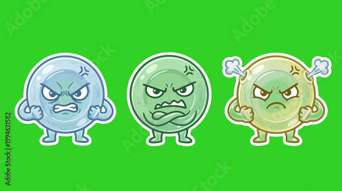 Three Angry Cartoon Characters with Furious Expressions and Fists.