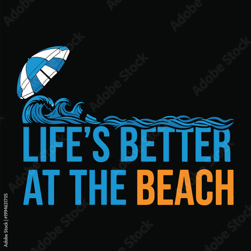 Life's better at the beach with a colorful umbrella and ocean waves design