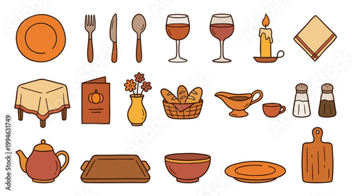 Collection of various tableware and dining items for culinary delights and festive gatherings with friends and family Element Set Element Bundle