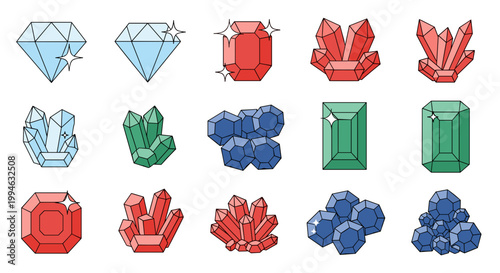 Jewels and precious stones icons.
