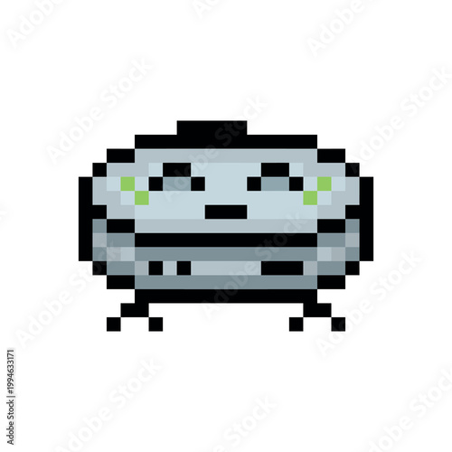Cute robot vacuum cleaner in pixel art style