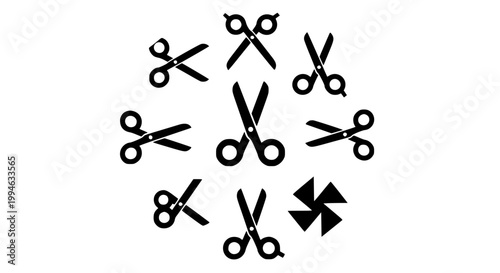 Scissors pictogram vector icon collection with cutting tool symbols open and closed scissor silhouette set