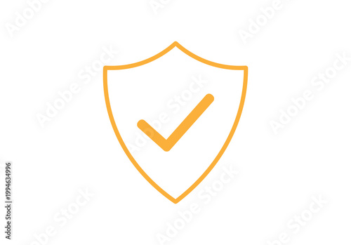 Orange shield outline icon with check mark isolated transparent background for security concept png file type