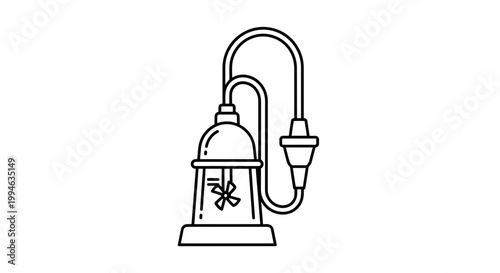 Laboratory distillation apparatus with stirrer, scientific experiment equipment, line art icon