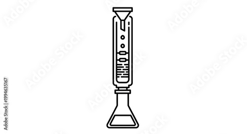 Laboratory equipment: burette with flask, scientific instrument for titration, chemical analysis