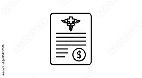 Medical Bill Icon with Caduceus and Dollar Sign - Healthcare Cost Concept